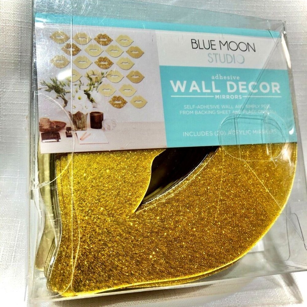 Gold Lips Mirrors Self-Adhesive Blue Moon Studio Wall Home Décor 20 pieces  New!